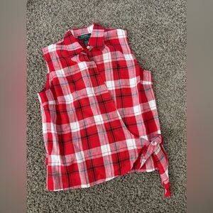 Vintage Ralph Lauren Summer Red Plaid Linen Sleeveless Crop Wrap Tie Top Size 8